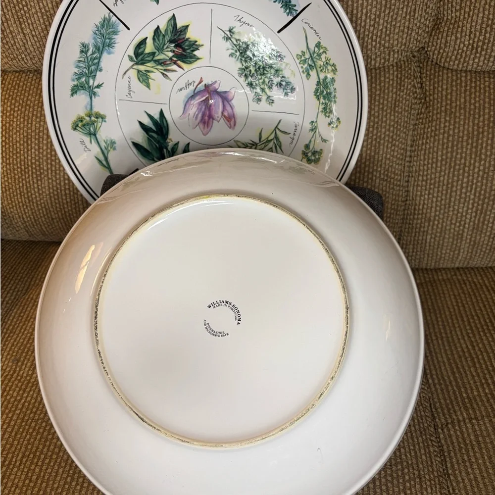 Williams Sonoma Hand Painted Herb Motif Pasta/ Salad Serving Bowls - Set of 2